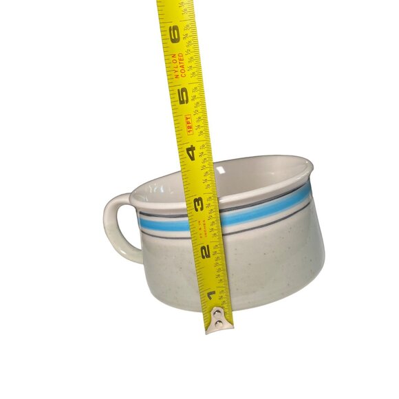 Vintage Speckled Stoneware Soup Mug With Blue Stripe - Picture 6 of 6